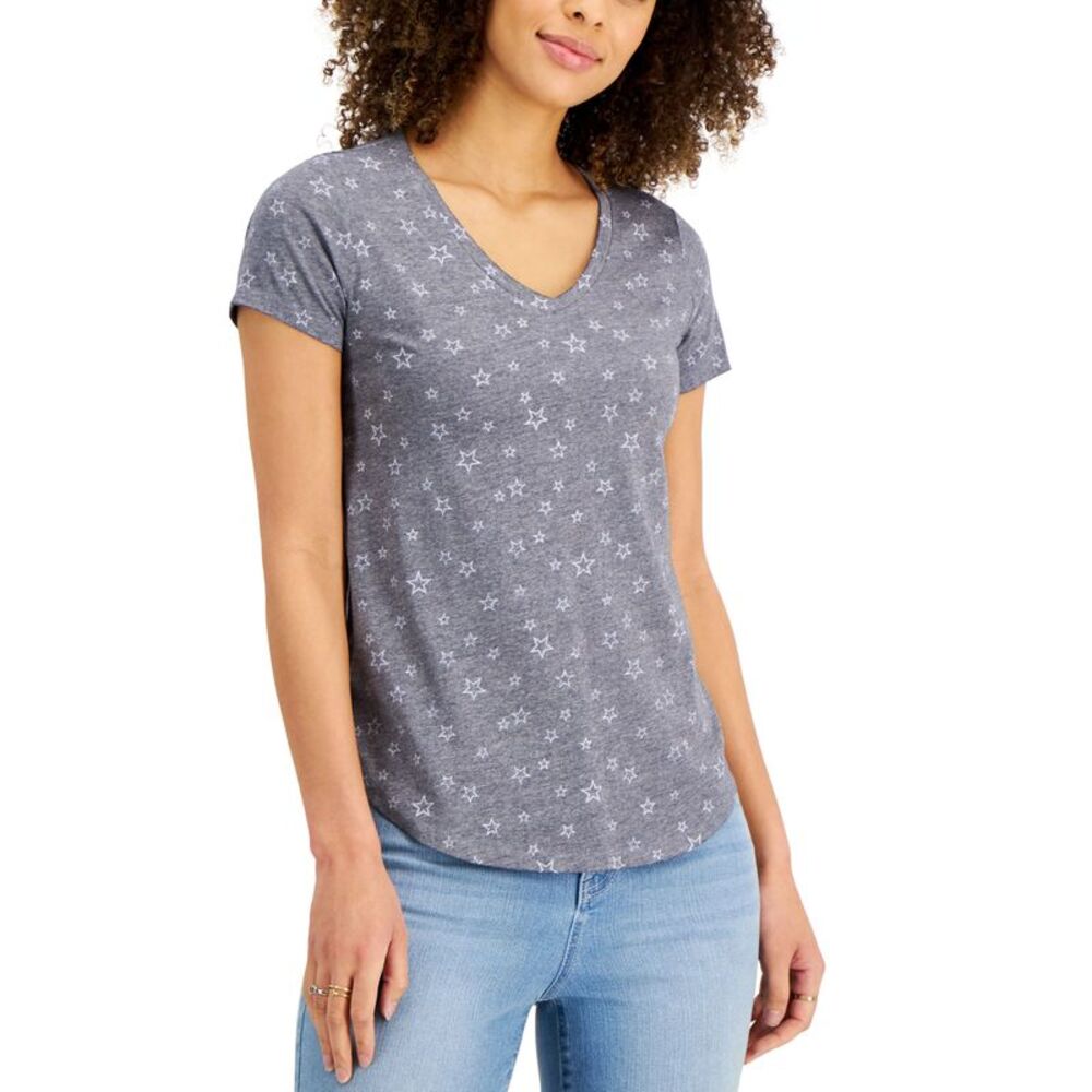 Style & Co Printed V Neck T-Shirt